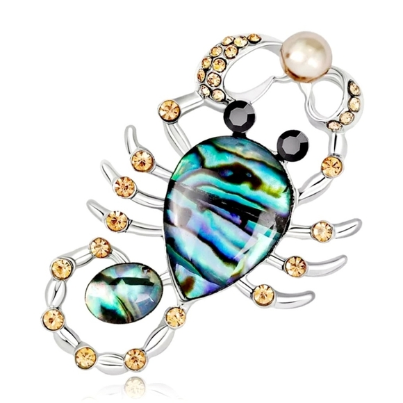 Silver plated abalone inlay champagne crystal pearl scorpion necklace/brooch - Picture 3 of 14